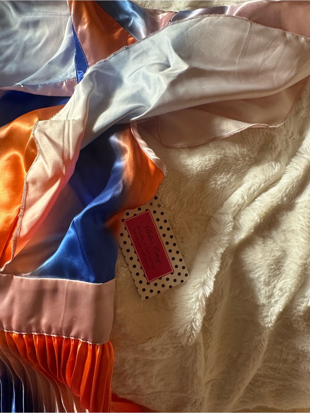 SHEIN Multicolor Satin Asymmetrical Pleated Shirtdress in Pink, Blue & Orange - Picture 11 of 12